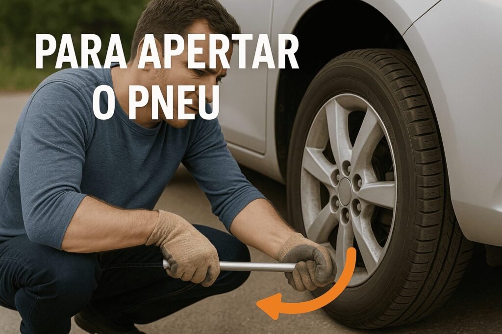 Para apertar o pneu, gire no sentido horário